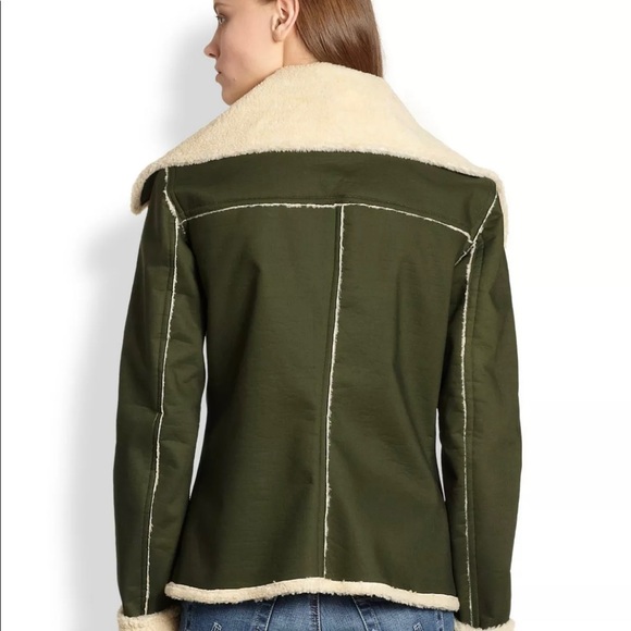 COPY - REBECCA MINKOFF Quinn Green Faux Shearling Moto Bomber Jacket - S Small - Picture 2 of 10